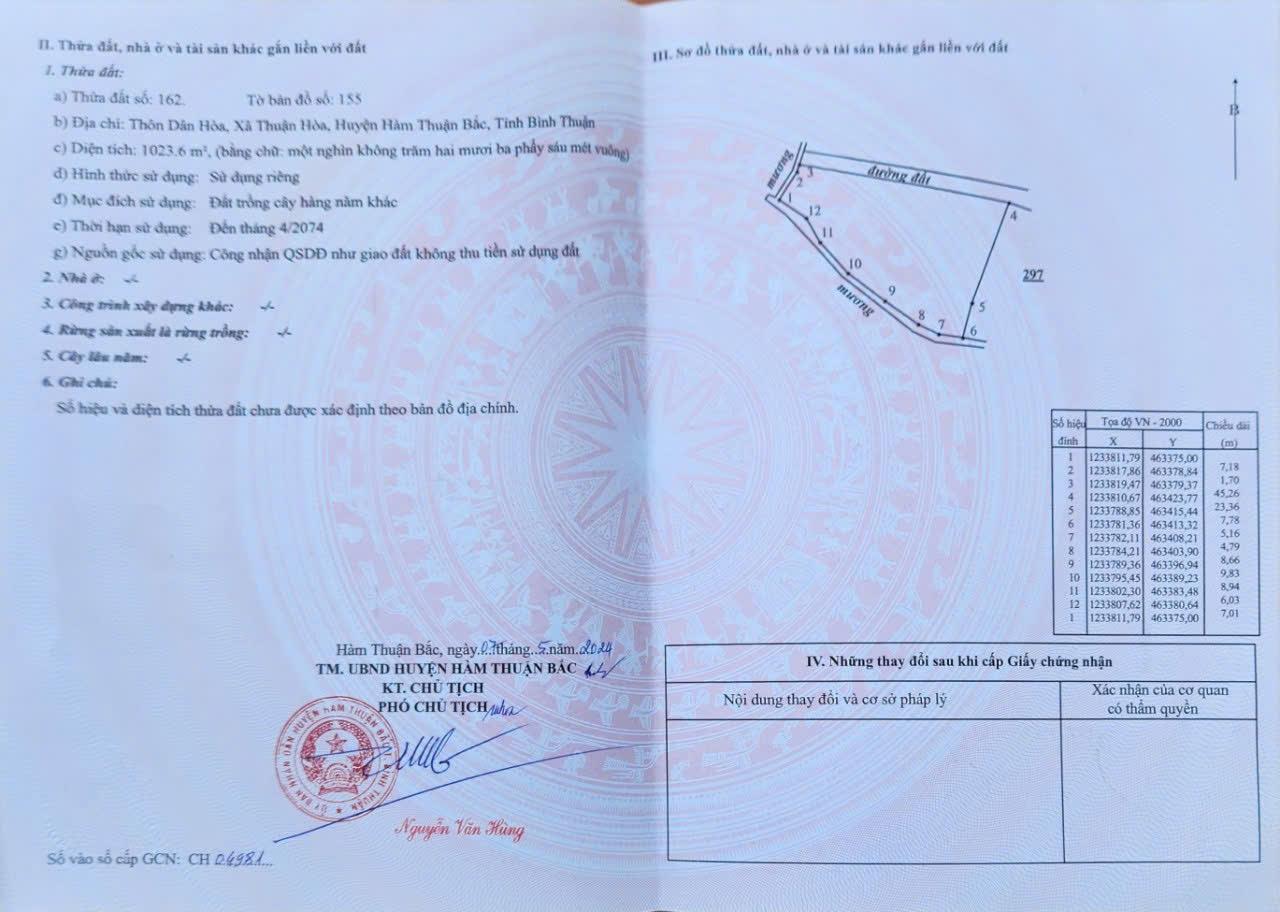 Đất đẹp - giá tốt Chính Chủ Cần Bán nhanh lô đất vị trí đẹp tại huyện Hàm Thuận Bắc, tỉnh Bình Thuận