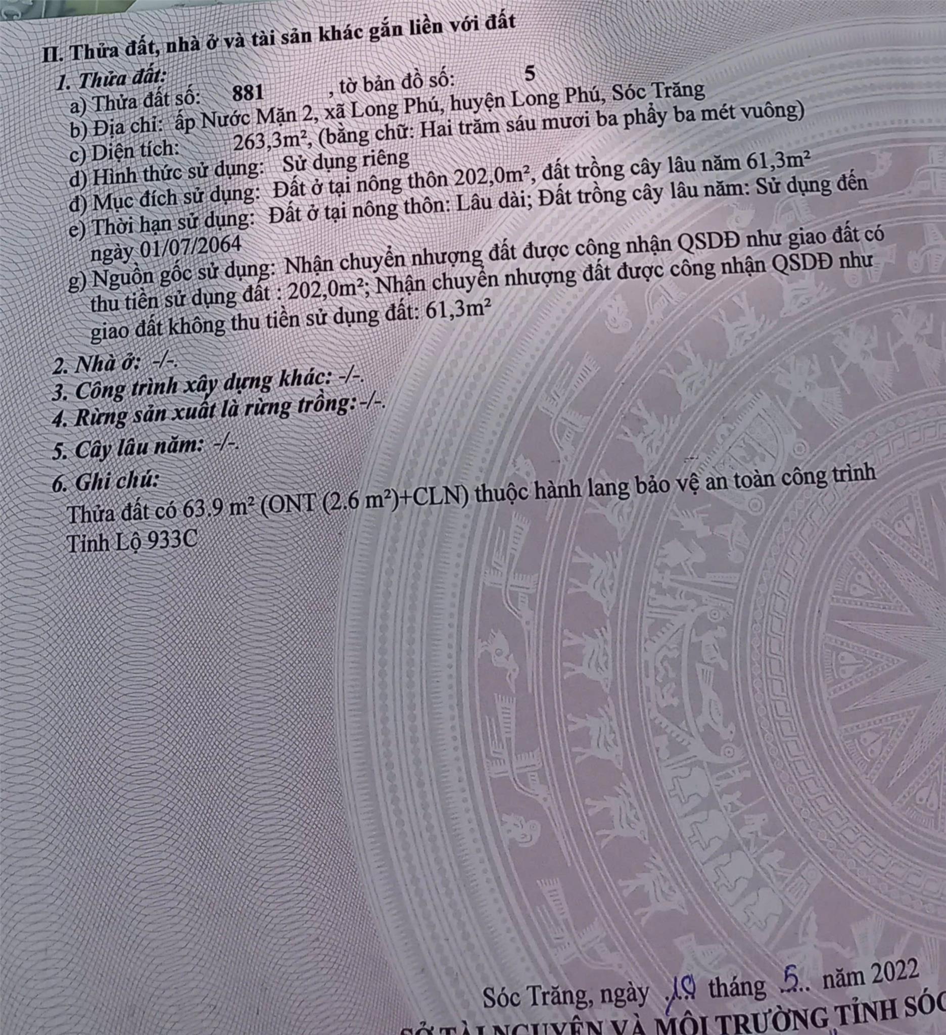 Chính Chủ Cần Bán Nhanh Lô Đất Đẹp Tại Tỉnh Lộ 933C, Xã Long Phú, Long Phú, Sóc Trăng