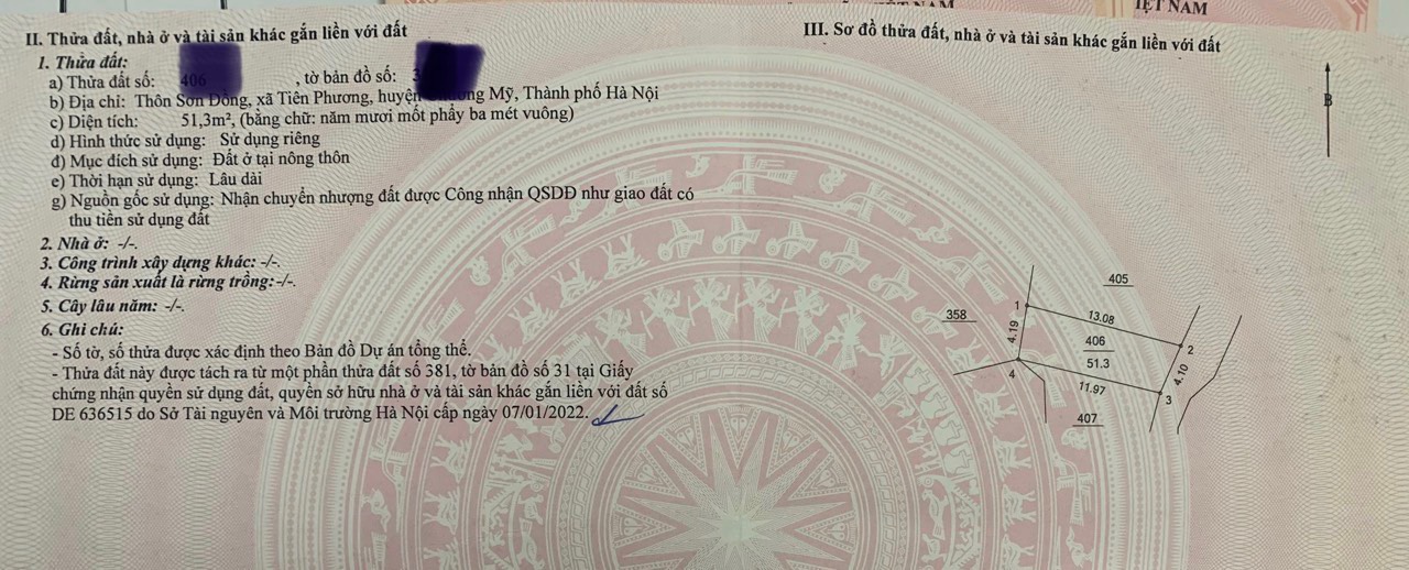 ngay cuối đường đôi TT chúc Sơn - 40m đất và 51,3m sẵn sổ đỏ - đường ô tô vào -cách ql6 chỉ 700m Giá công khai :