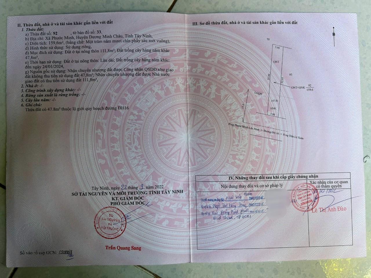 ĐẤT ĐẸP - GIÁ TỐT - Chính Chủ Cần Bán Nhanh 2 Lô Liền Kề Xã Phước Minh, Dương Minh Châu, Tây Ninh