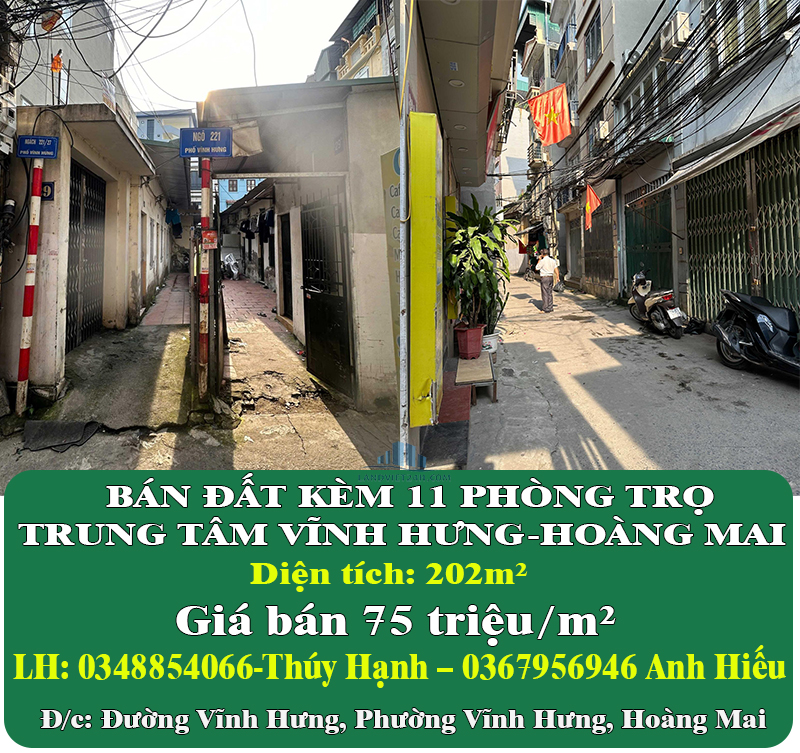 CHÍNH CHỦ BÁN ĐẤT KÈM 11 PHÒNG TRỌ TRUNG TÂM VĨNH HƯNG-HOÀNG MAI
