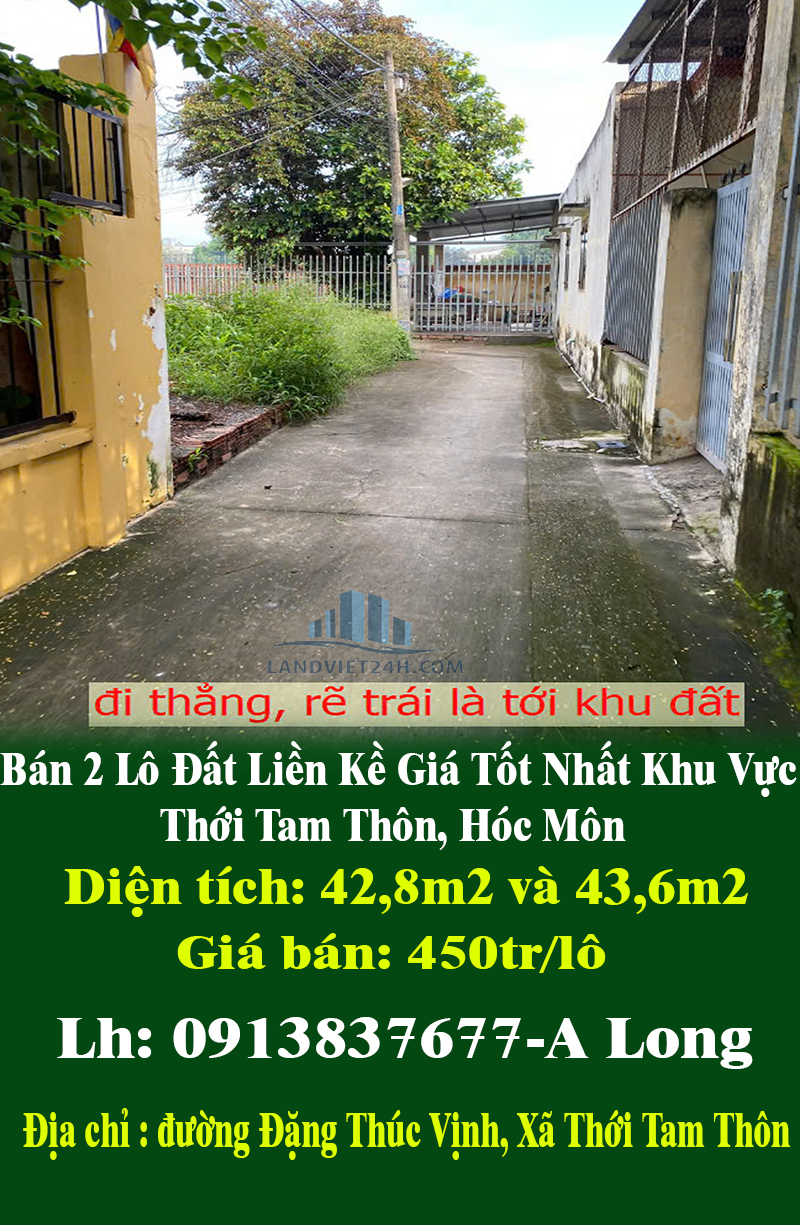 Bán 2 Lô Đất Liền Kề Giá Tốt Nhất Khu Vực Thới Tam Thôn, Hóc Môn