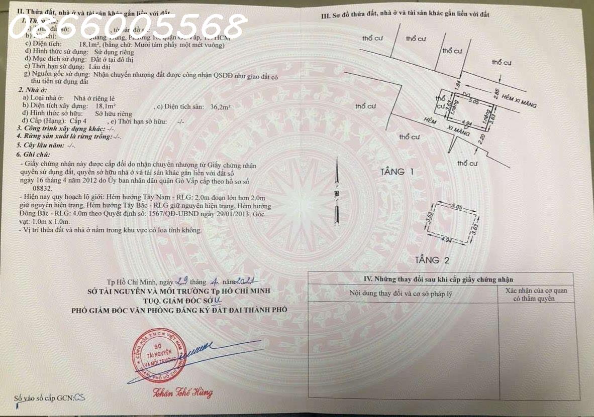 NHÀ BÁN GẤP GÒ VẤP, NGAY GẦN CHỢ, HẺM BA GÁC TỚI NHÀ CÁCH 50M RA MẶT TIỀN QUANG TRUNG, GÒ VẤP, 2 TẦNG, 2PN CHỈ 2.35 TỶ.