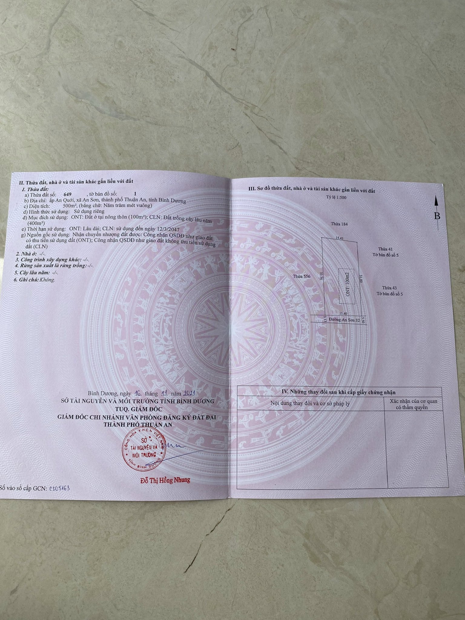 Bán Đất Diện tích: 15 x 32 Tổng 500m² (trong đó có 100m² thổ cư) mặt đường An Sơn 32, TP Thuận An, Bình Dương