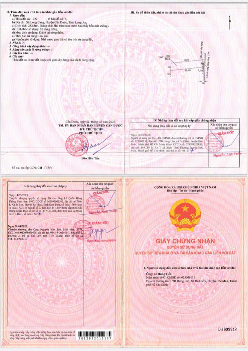 CƠ HỘI VÀNG SỞ HỮU Lô Đất Chính Chủ Ấp 3, Xã Long Cang. DT 141m2. Gía 1.2 tỷ