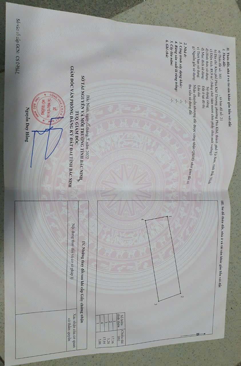 Diện tích 90m mặt tiền 5m giá 1,2 tỷ Đường ô tô còn phóng vào tận Đất Phù Khê Thượng - phù khê - Từ Sơn