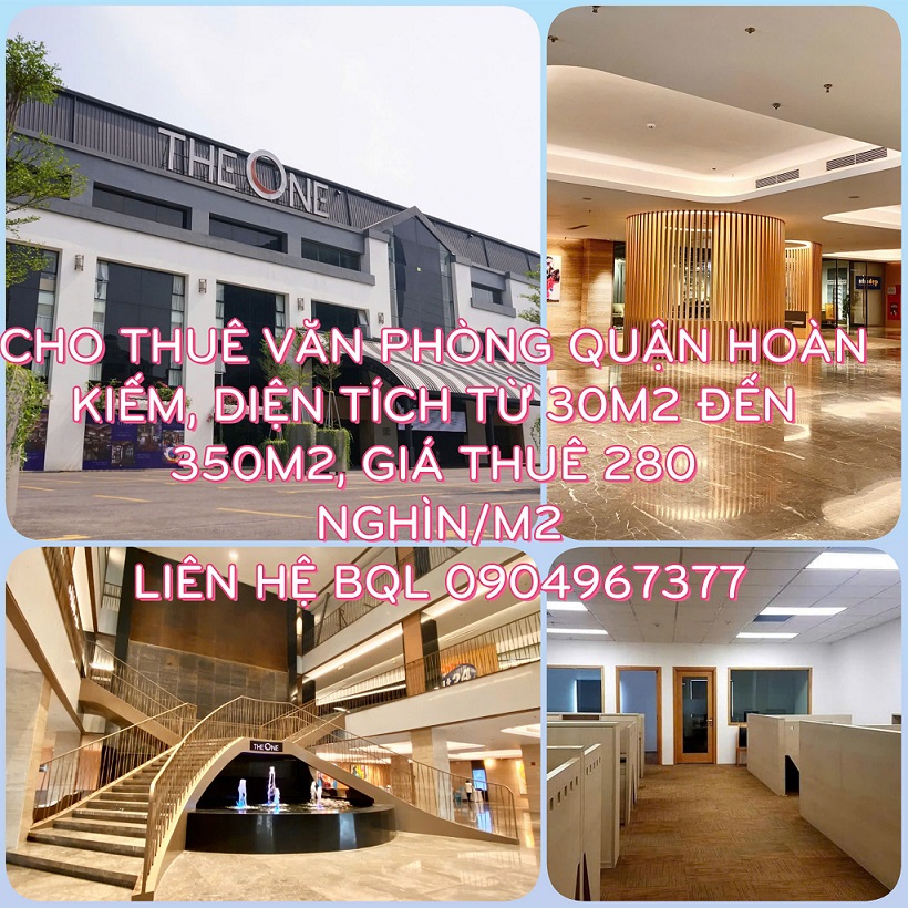 Cho thuê văn phòng Quận Hoàn Kiếm, diện tích từ 30m2 đến 350m2, giá thuê 280 nghìn/m2