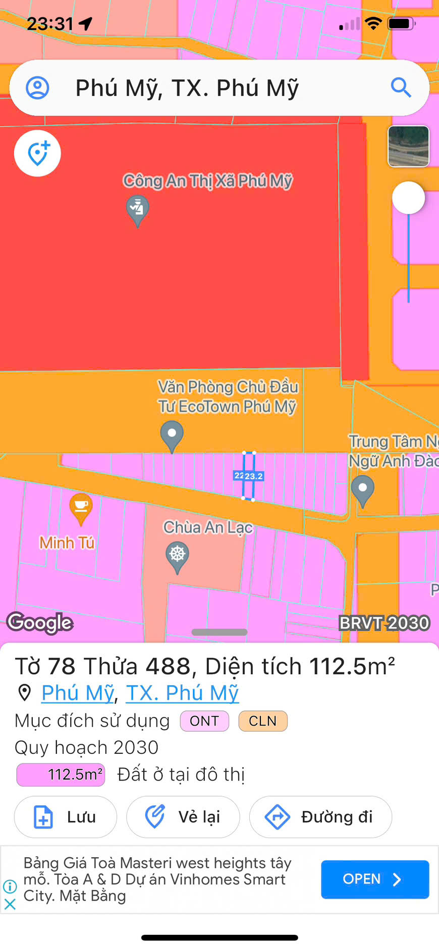 Bán lô đất đối diện công an thị xã phú mỹ