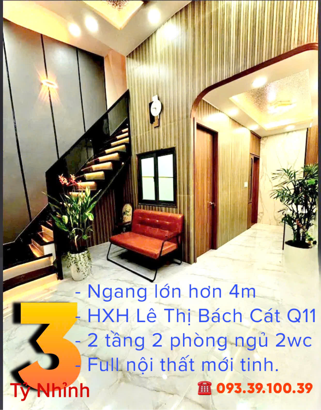 BÁN NHÀ Q11 - HXH LÊ THỊ BẠCH CÁT - NGANG 4.2M: nhỉnh 3 tỷ- FULL NỘI THẤT. LH: 0933910039