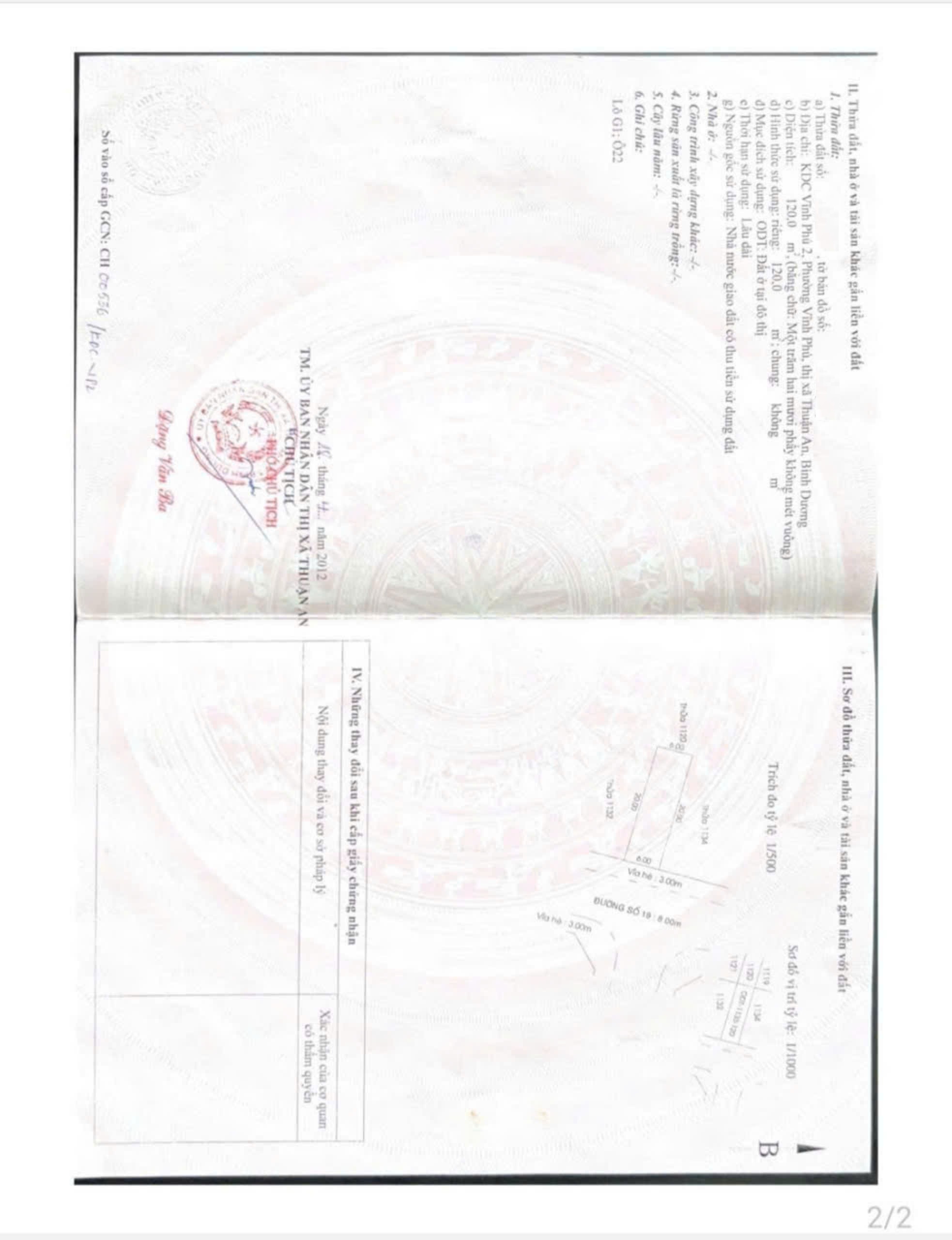 Đất 6x20m tại Vĩnh Phú 2, sổ hồng, đường lớn bán lỗ còn 3,750 tỷ