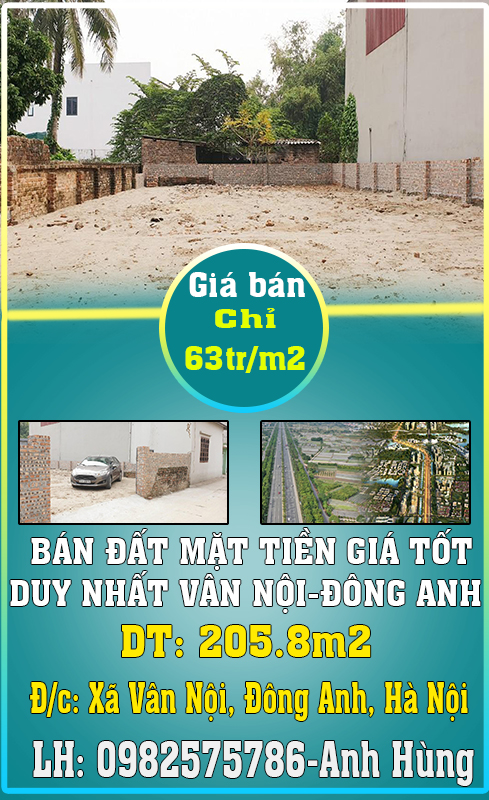 CHÍNH CHỦ BÁN ĐẤT MẶT TIỀN GIÁ TỐT DUY NHẤT VÂN NỘI-ĐÔNG ANH-HÀ NỘI