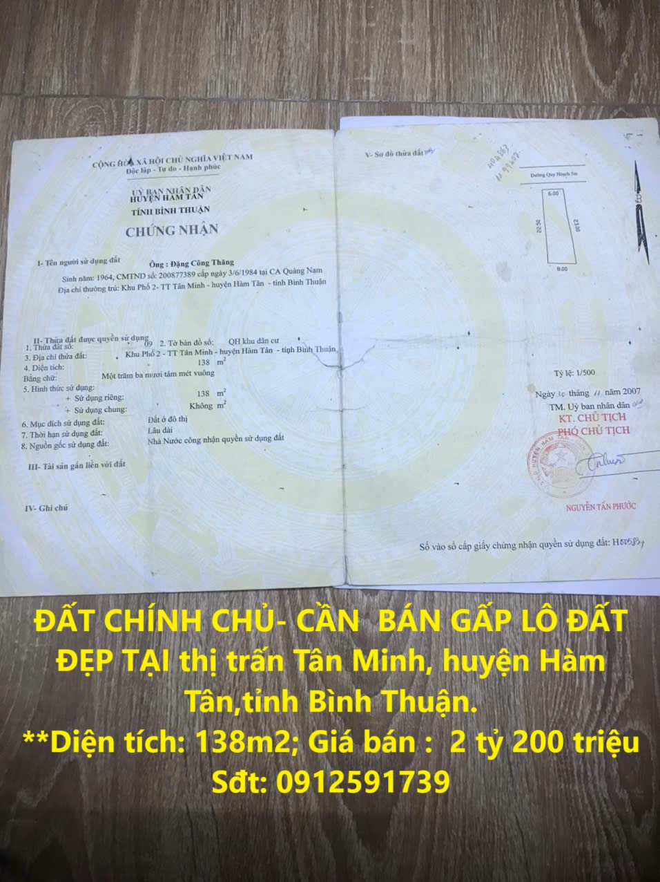 ĐẤT CHÍNH CHỦ- CẦN BÁN GẤP LÔ ĐẤT ĐẸP TẠI thị trấn Tân Minh, huyện Hàm Tân,tỉnh Bình Thuận.