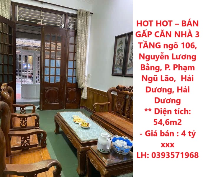 HOT HOT – BÁN GẤP CĂN NHÀ 3 TẦNG ngõ 106, Nguyễn Lương Bằng, P. Phạm Ngũ Lão, Hải Dương, Hải Dương