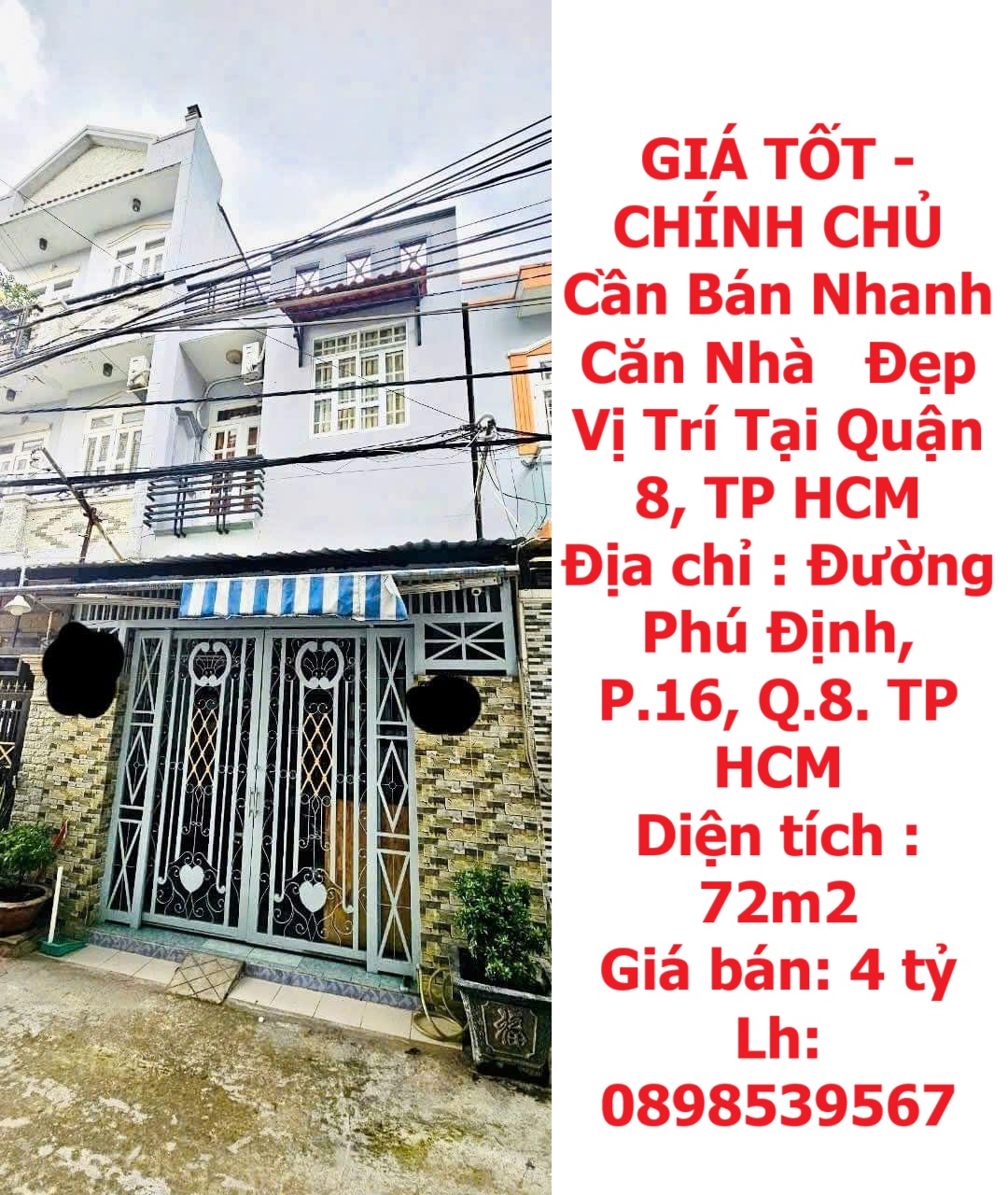 GIÁ TỐT - CHÍNH CHỦ Bán Nhanh Căn Nhà Đẹp Vị Trí Tại Quận 8, TP HCM