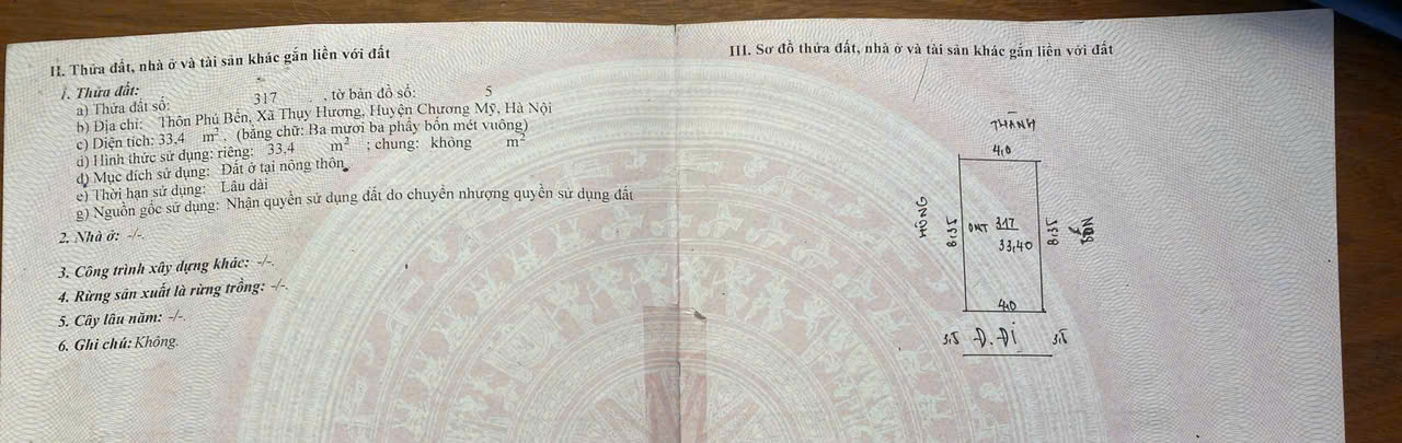 Hơn 1 tỷ lô đất khu giãn dân - trung tâm lõi của Xã Thuỵ Hương. -diện tích 33,4m sổ đỏ sẵn giao dịch