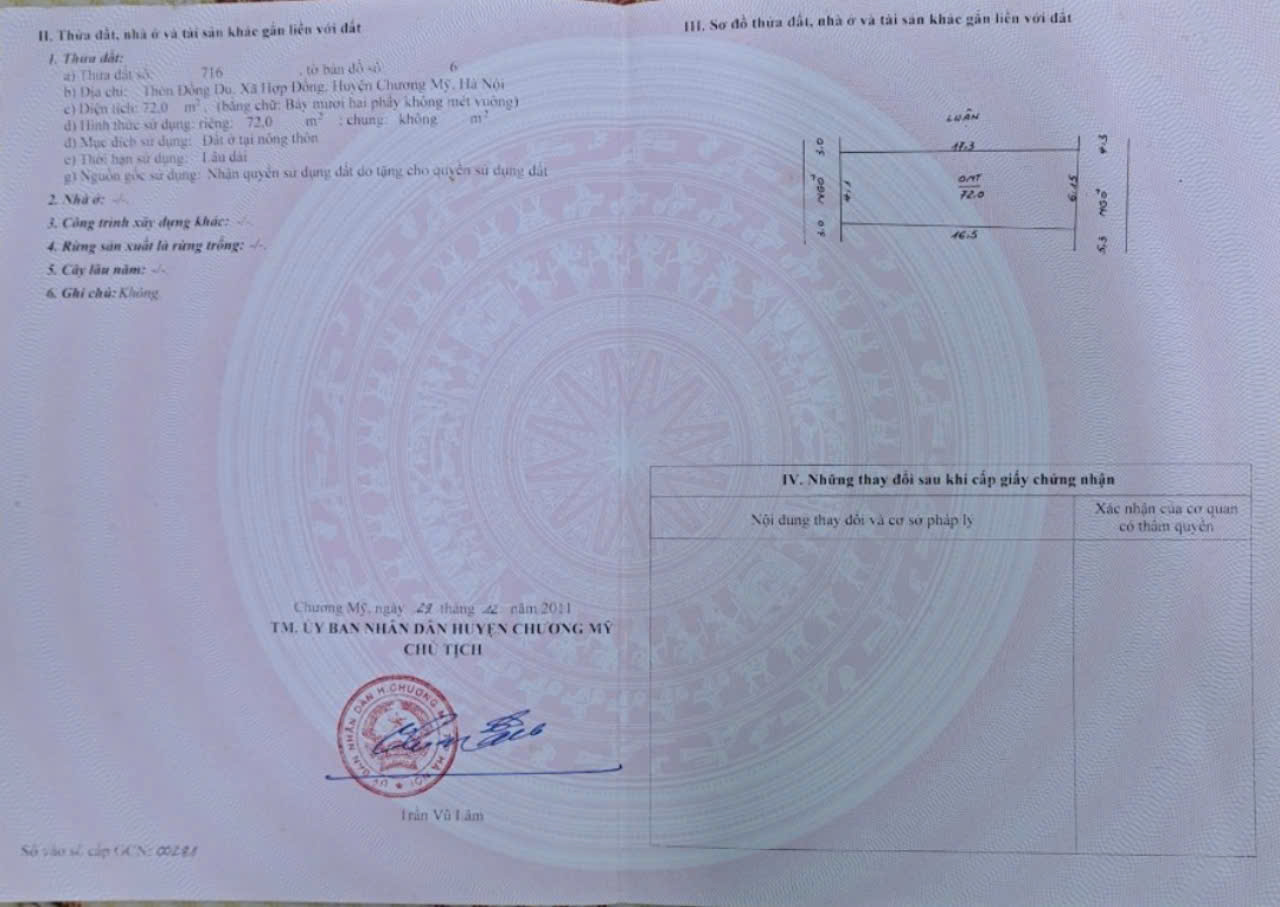 Hàng FO trung tâm xã hợp đồng chương mỹ làn 2 tỉnh lộ 419 otto thông đôc cửa ngày đêm lô đất đẹp 72m2 - 2 mặt ngõ