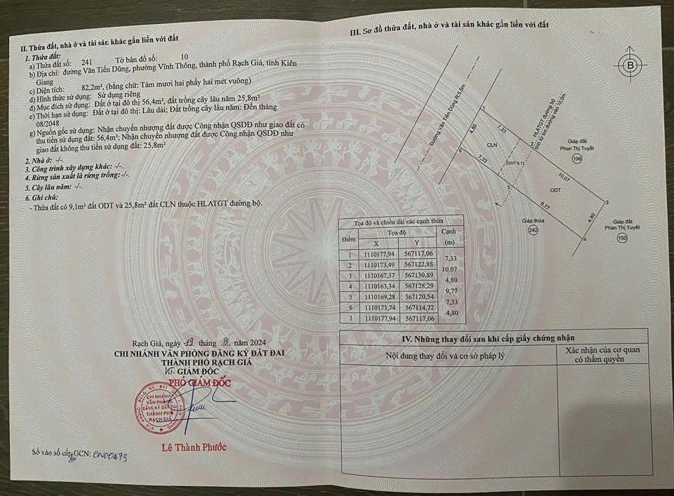 CHÍNH CHỦ Cần Bán Lô Đất Vị Trí Đẹp Tại đường Văn Tiến Dũng - Vĩnh Thông - Rạch Giá - Kiên Giang