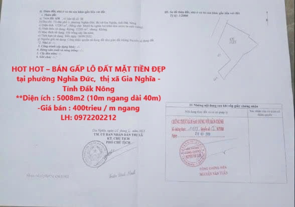 HOT HOT – BÁN GẤP LÔ ĐẤT MẶT TIỀN ĐẸP tại phường Nghĩa Đức, thị xã Gia Nghĩa - Tỉnh Đắk Nông