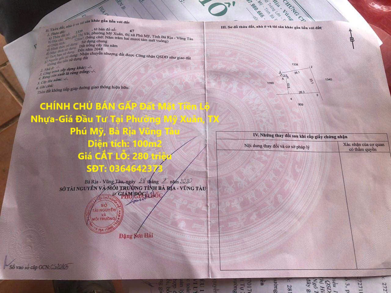 CHÍNH CHỦ BÁN GẤP Đất Mặt Tiền Lộ Nhựa-Giá Đầu Tư Tại Phường Mỹ Xuân, TX Phú Mỹ, Bà Rịa Vũng Tàu