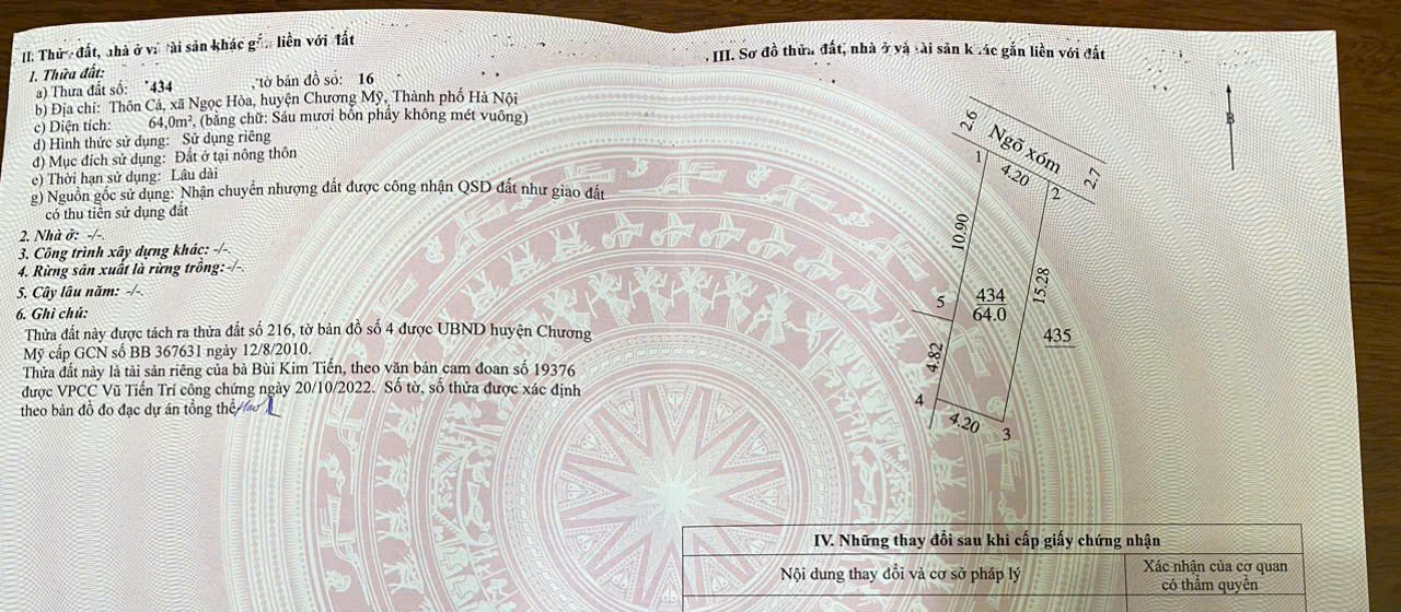 Sát Chợ Cống Ngọc Hoà chỉ hơn 2 tỷ - Diện tích: 64m - Ô TÔ vào tận đất