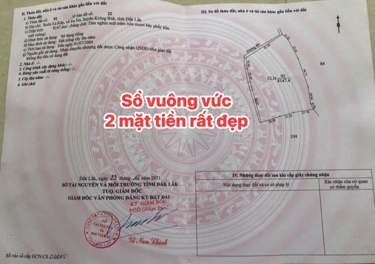 Gia đình cần bán 8.100m2 đất đỏ bazan thích hợp trồng cà phê, sầu riêng giá chỉ 8xxtr