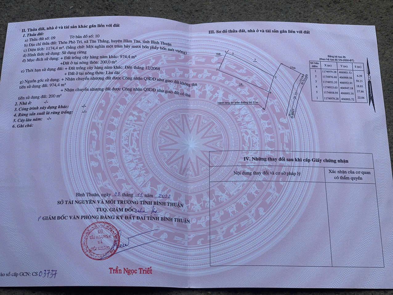 CHÍNH CHỦ Cần Bán Nhanh Đất Mặt Tiền QL55 Tại Xã Tân Thắng, Hàm Tân, Bình Thuận