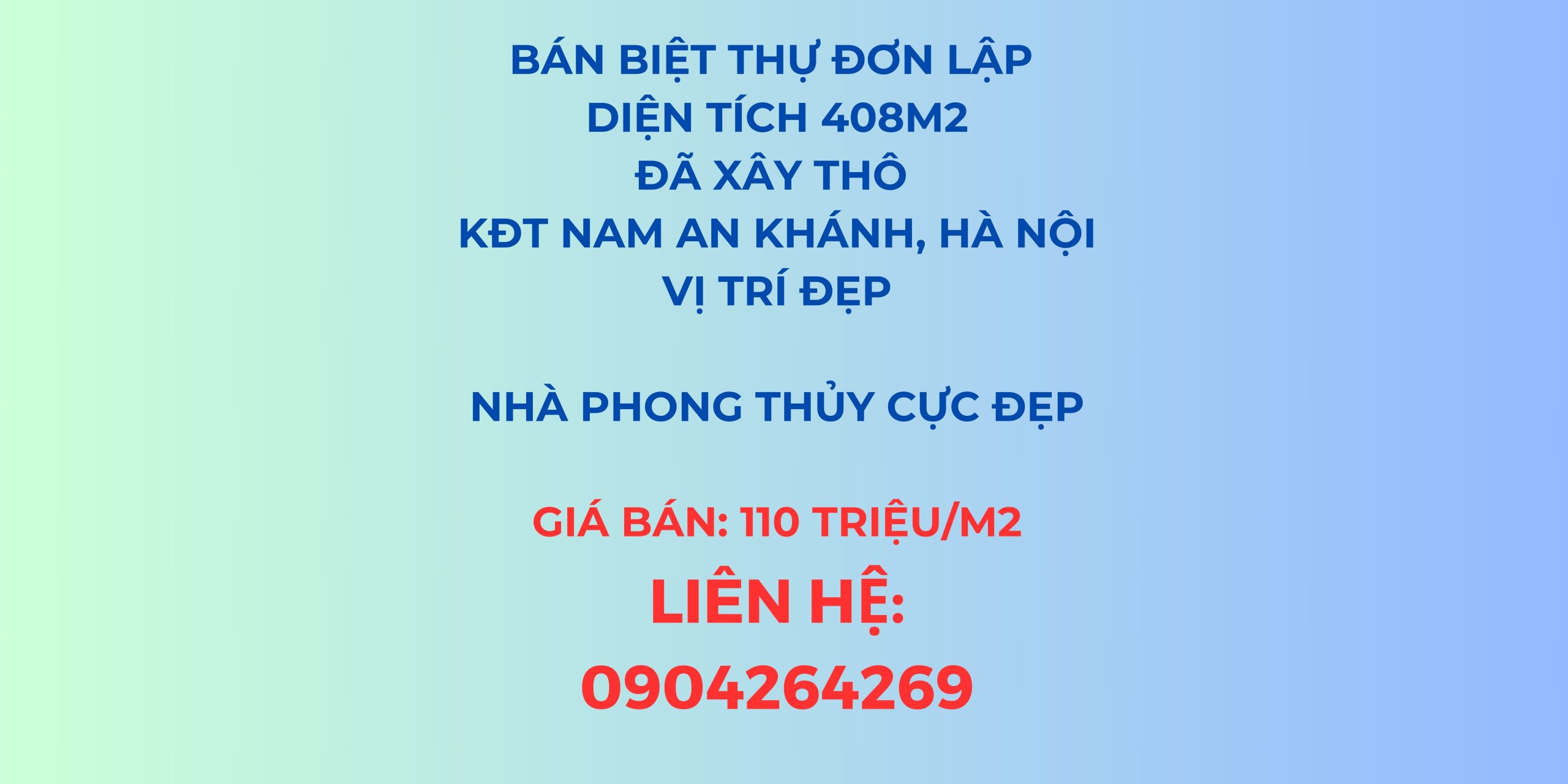 Bán biệt thự đơn lập, diện tích 408m2, đã xây thô, khu đô thị Nam An Khánh Hà Nội