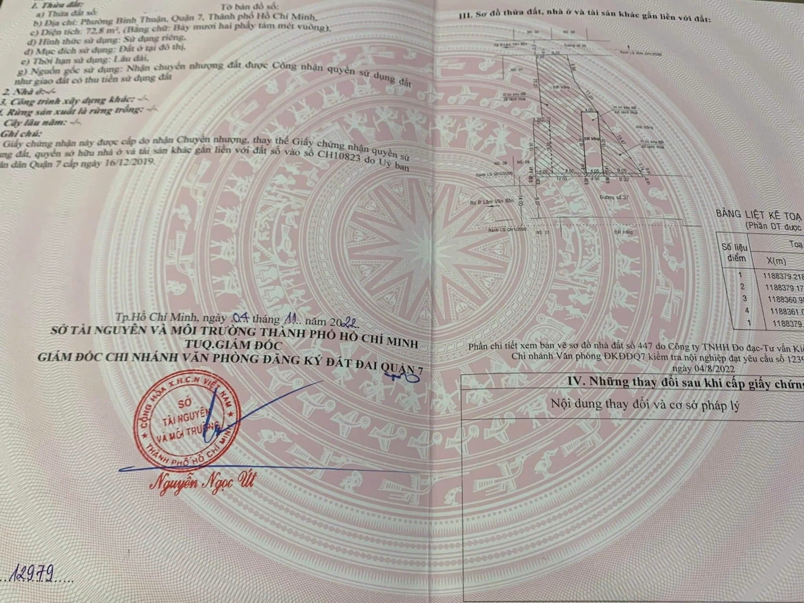 Bán đất đường số 37 P.Bình Thuận Quận 7, dt 4x18,3m giá 10,5 tỷ