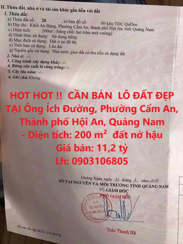 HOT HOT !! CẦN BÁN LÔ ĐẤT ĐẸP TẠI Ông Ích Đường, Phường Cẩm An, Thành phố Hội An, Quảng Nam