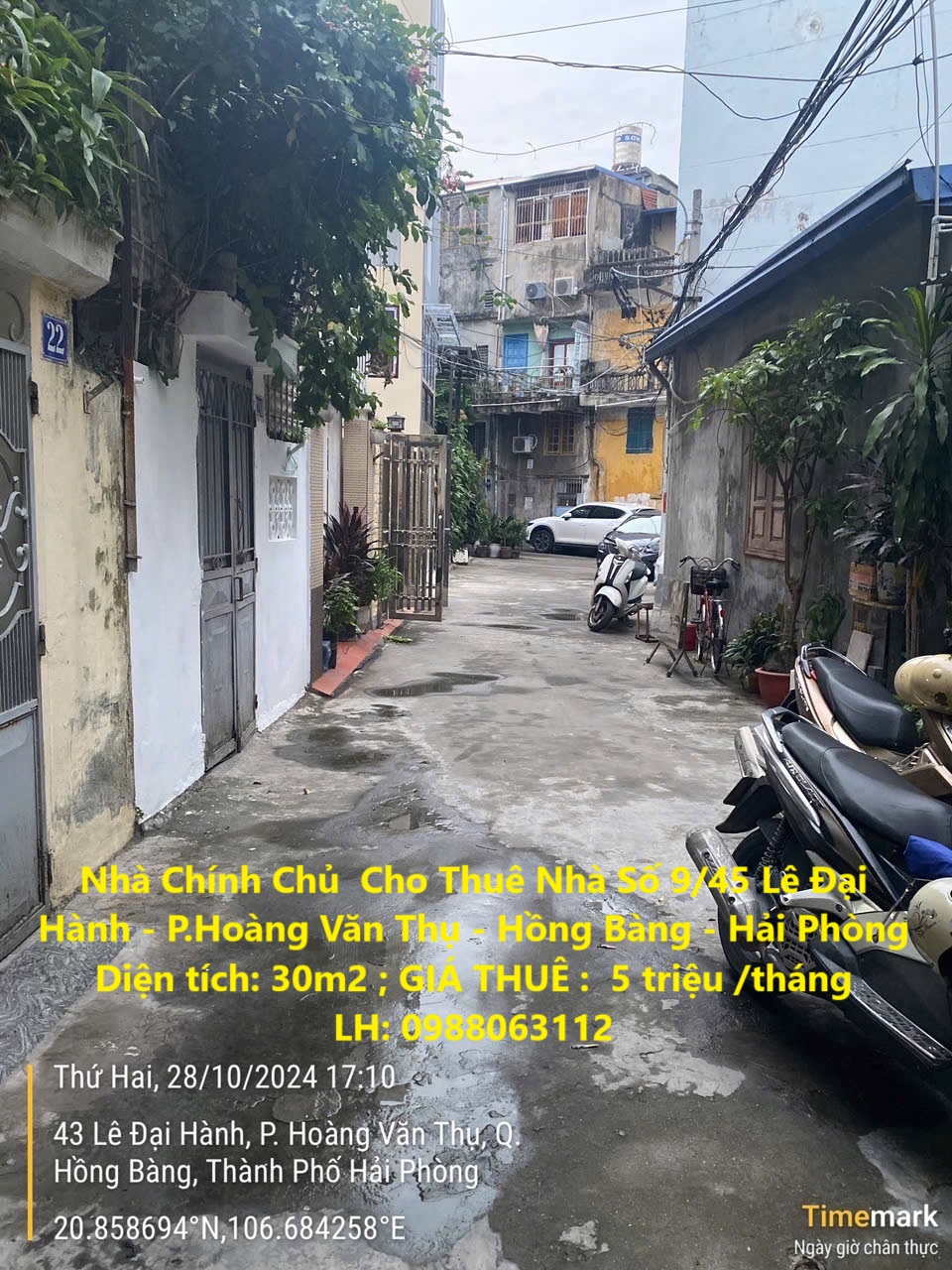 Nhà Chính Chủ Cho Thuê Nhà Số 9/45 Lê Đại Hành - P.Hoàng Văn Thụ - Hồng Bàng - Hải Phòng