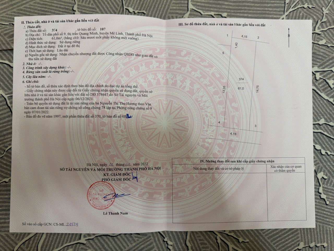 Bán Đất TT Quang Minh,full thổ cư 61m,giá đầu tư,sổ sẵn