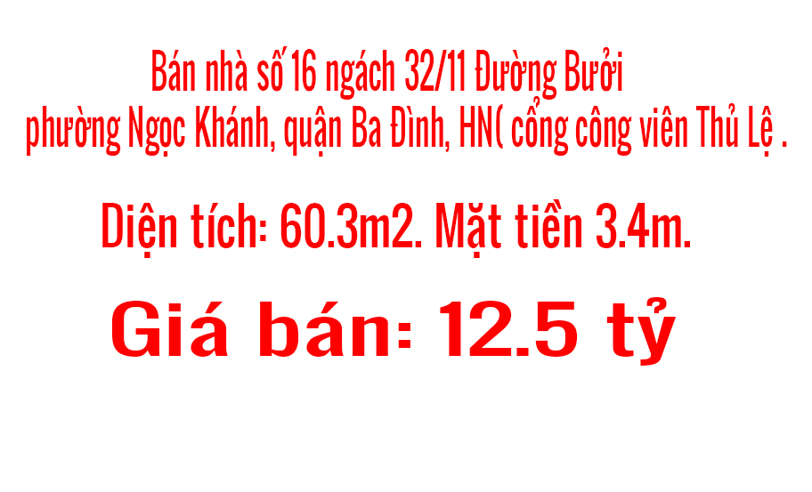 Bán nhà số 16 ngách 32/11 Đường Bưởi, phường Ngọc Khánh, quận Ba Đình, HN