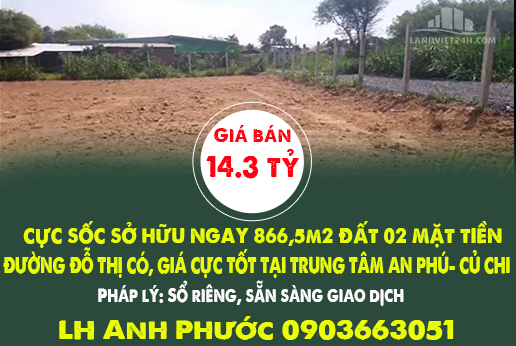 CỰC SỐC SỞ HỮU NGAY 866,5m2 ĐẤT 02 MẶT TIỀN ĐƯỜNG ĐỖ THỊ CÓ, GIÁ CỰC TỐT