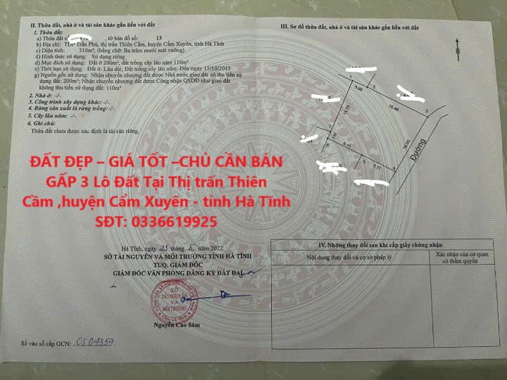 ĐẤT ĐẸP – GIÁ TỐT –CHỦ CẦN BÁN GẤP 3 Lô Đất Tại Thị trấn Thiên Cầm ,huyện Cẩm Xuyên - tỉnh Hà Tĩnh