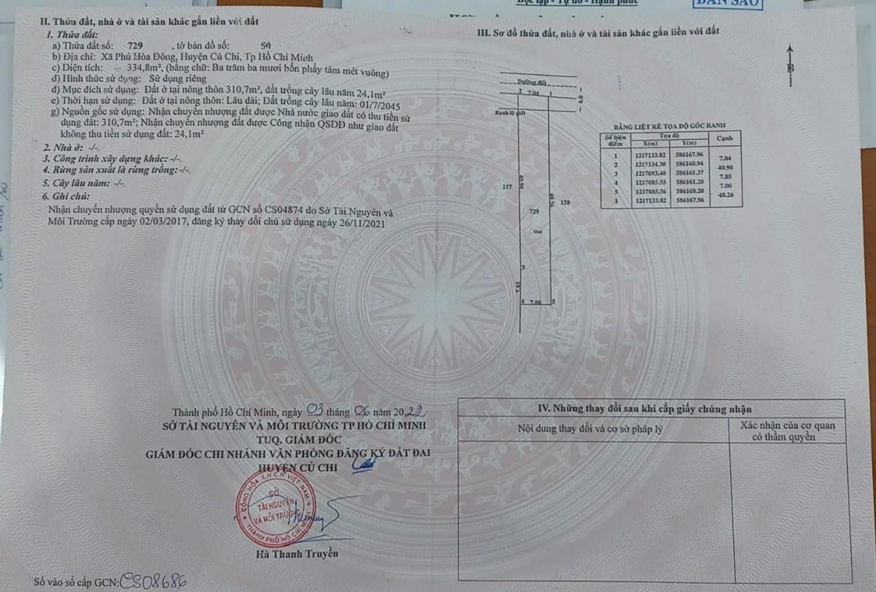 ĐẤT ĐẸP - GIÁ TỐT- Chính Chủ Cần Bán Gấp Lô Đất Tại Xã Phú Hòa Đông, Củ Chi, Hồ Chí Minh