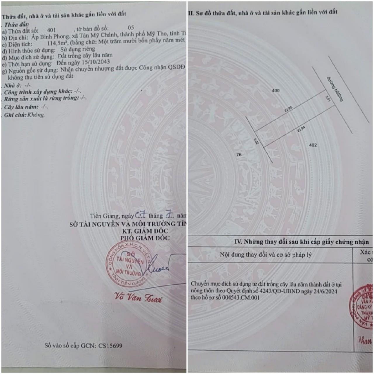 LÔ ĐẤT VỊ TRÍ ĐẸP - ĐẦU TƯ SINH LỜI - Cần Bán Đất Ấp Bình Phong, Xã Tân Mỹ Chánh, TP Mỹ Tho