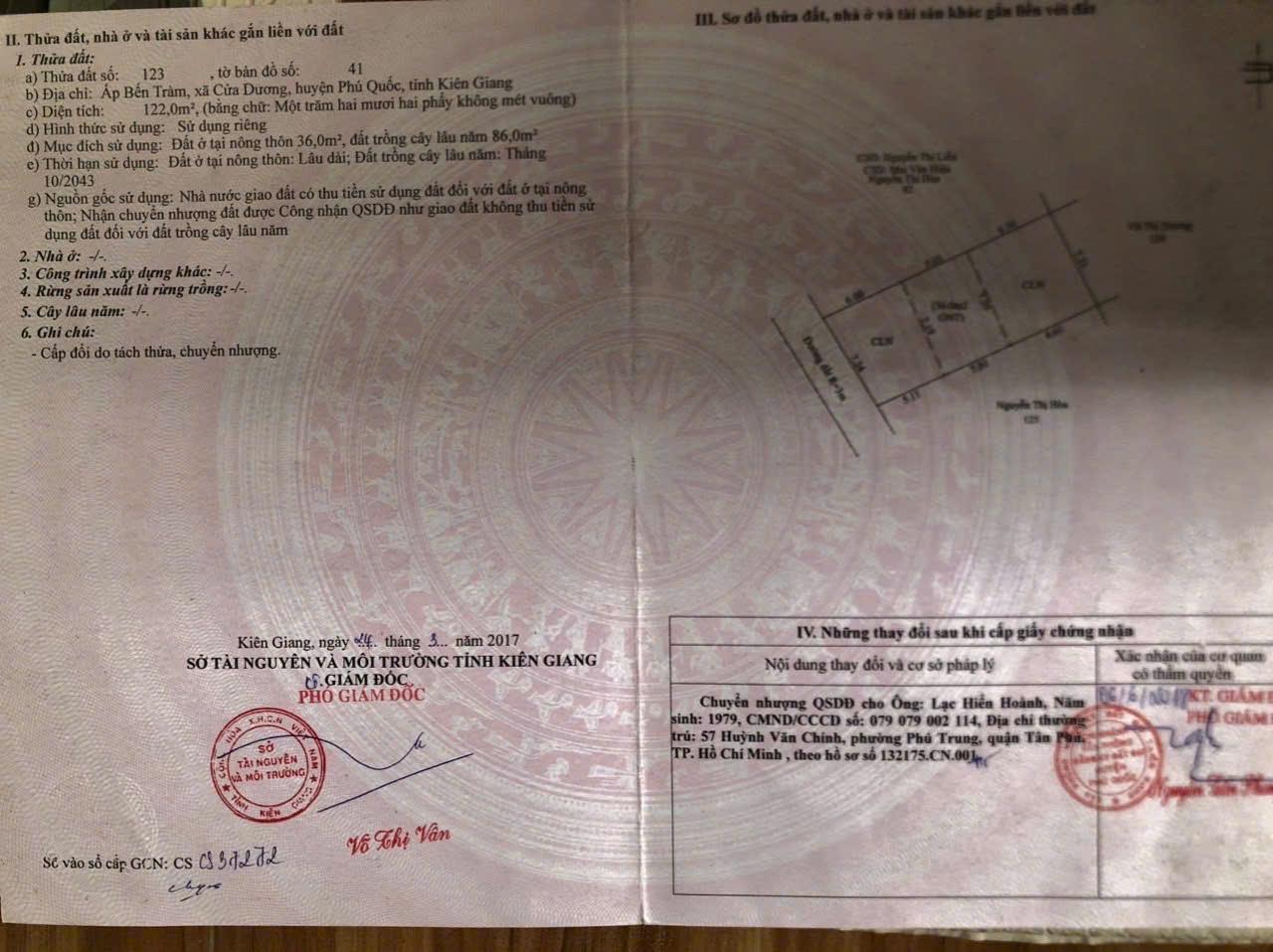 Chính Chủ Bán Nhanh đất Tại Ấp Bến Tràm, Xã Cửa Dương, Phú Quốc, Kiên Giang