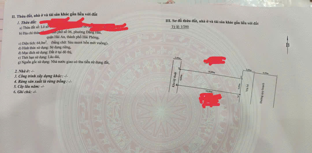 Lô đất đẹp TDC điểm 3 ĐẰng Hải Hải An, khe kỹ thuật 2m sau nhà