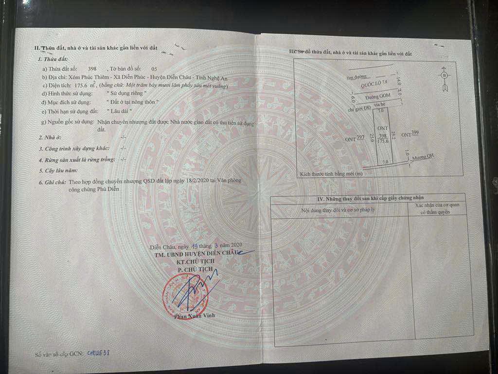 CẦN BÁN NHANH LÔ ĐẤT MẶT TIỀN TẠI quốc lộ 7 A Diễn Phúc, Diễn Châu, nghệ an