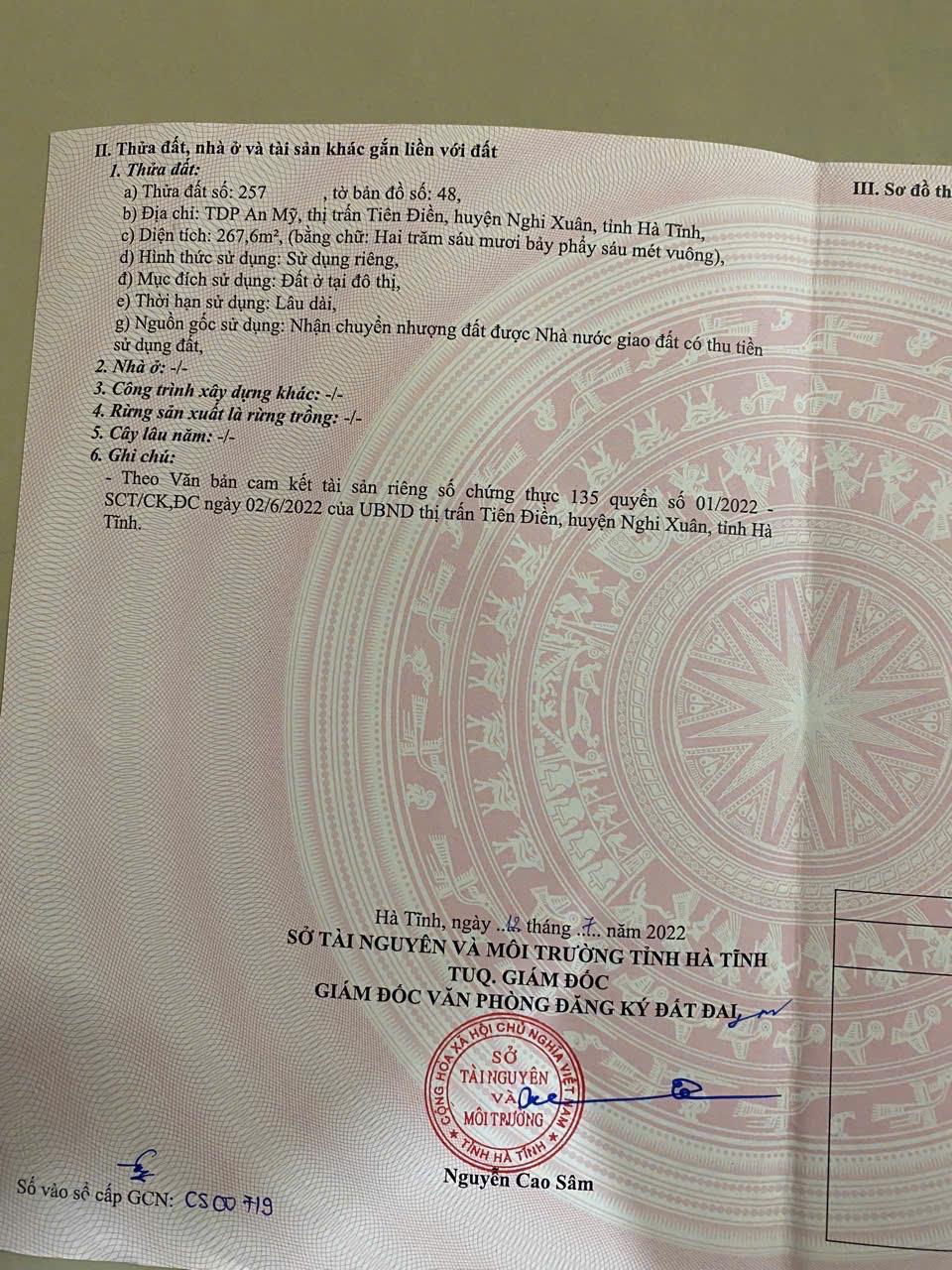 CHÍNH CHỦ CẦN BÁN NHANH LÔ ĐẤT TẠI TDP An Mỹ, TT Tiên Điền, Nghi Xuân, Hà Tĩnh