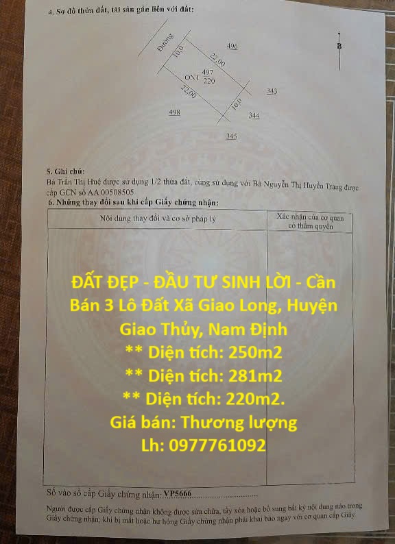 ĐẤT ĐẸP - ĐẦU TƯ SINH LỜI - Cần Bán 3 Lô Đất Xã Giao Long, Huyện Giao Thủy, Nam Định