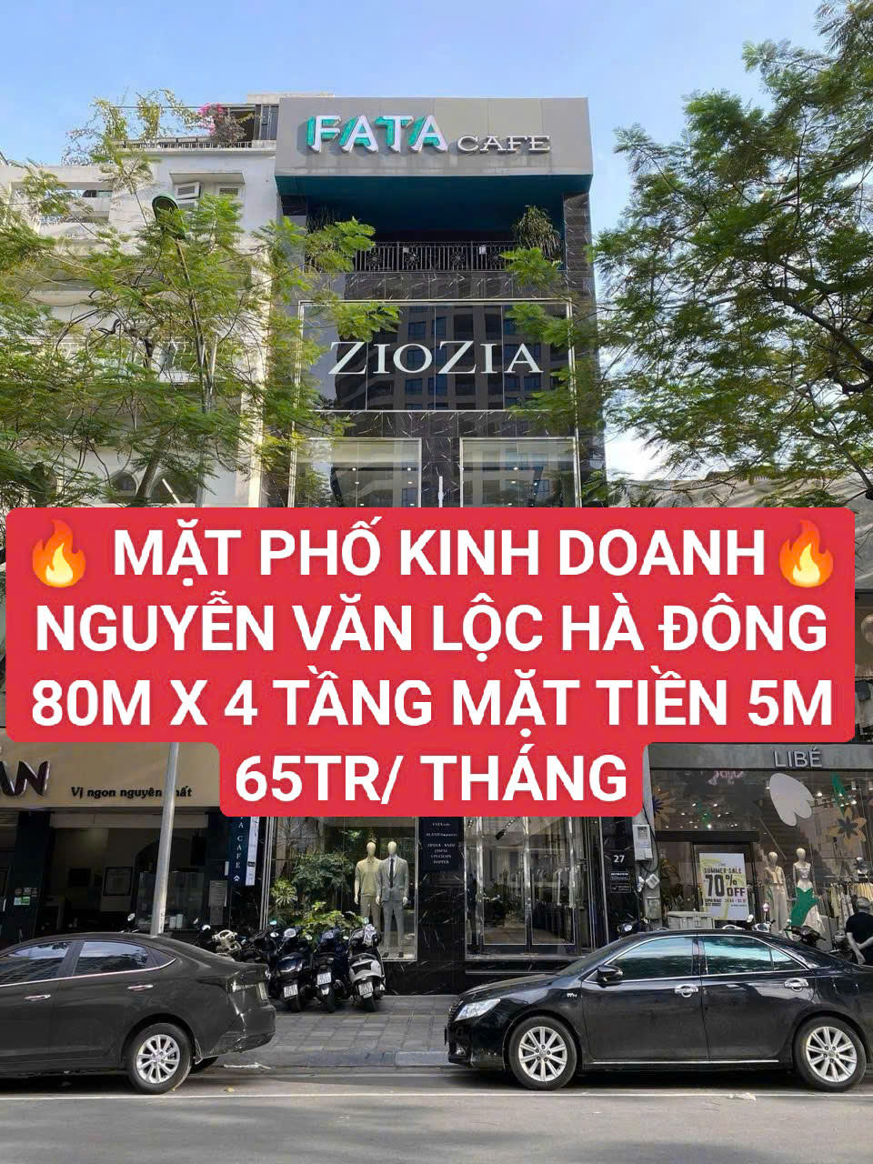 (Giá tốt) cho thuê nhà mặt phố Nguyễn Văn Lộc, Hà Đông 80m² x 4 tầng, MT 5m, giá 65 triệu/tháng