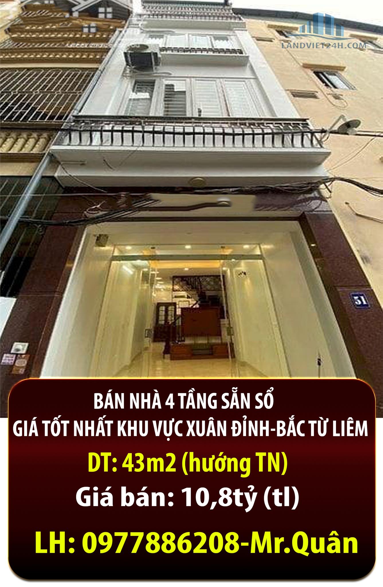 CHÍNH CHỦ BÁN NHÀ 4 TẦNG SẴN SỔ GIÁ TỐT NHẤT KHU VỰC XUÂN ĐỈNH-BẮC TỪ LIÊM