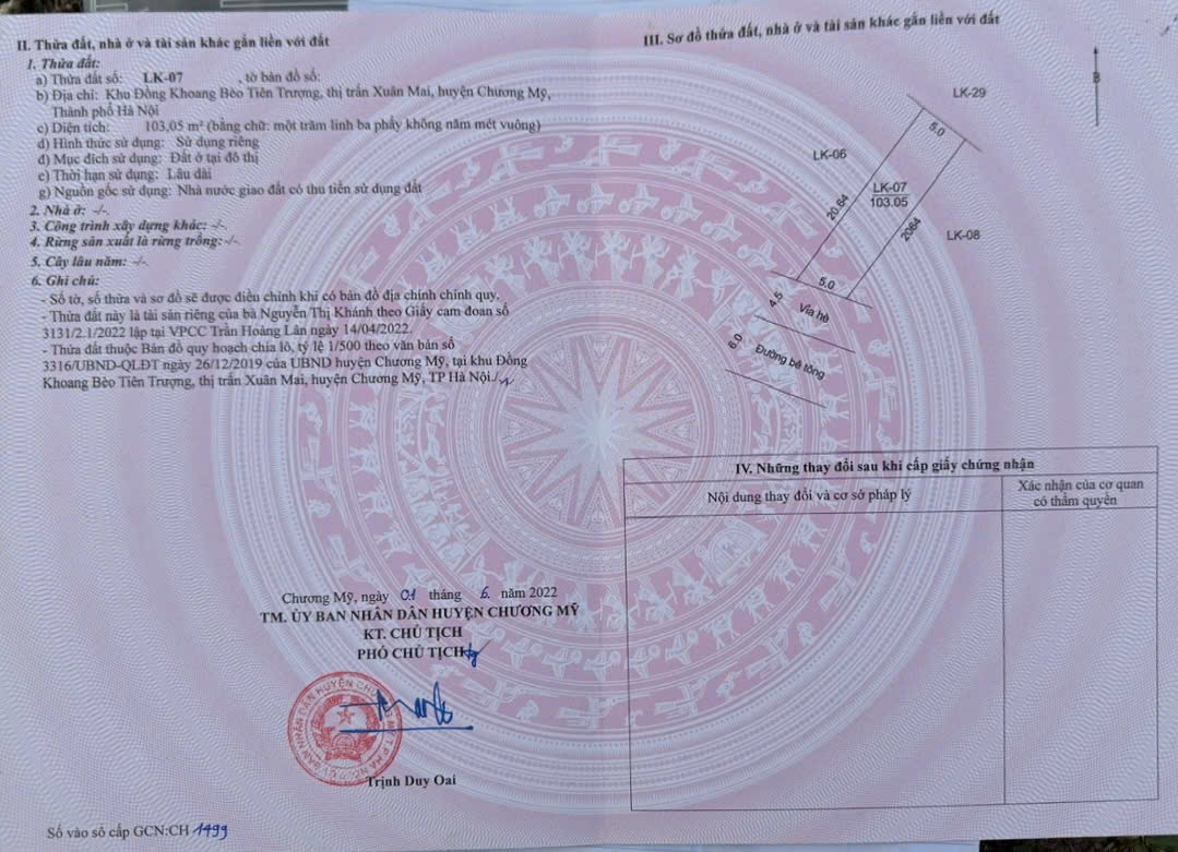 chủ cần bán lô đất 103m tại khu đấu giá khoang bèo TT xuân mai chương mỹ hà nội