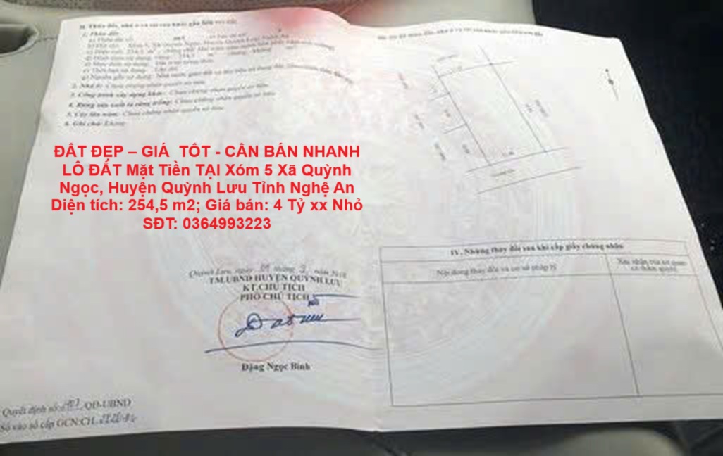 ĐẤT ĐẸP – GIÁ TỐT - CẦN BÁN NHANH LÔ ĐẤT Mặt Tiền TẠI Xóm 5 Xã Quỳnh Ngọc, Huyện Quỳnh Lưu Tỉnh Nghệ An