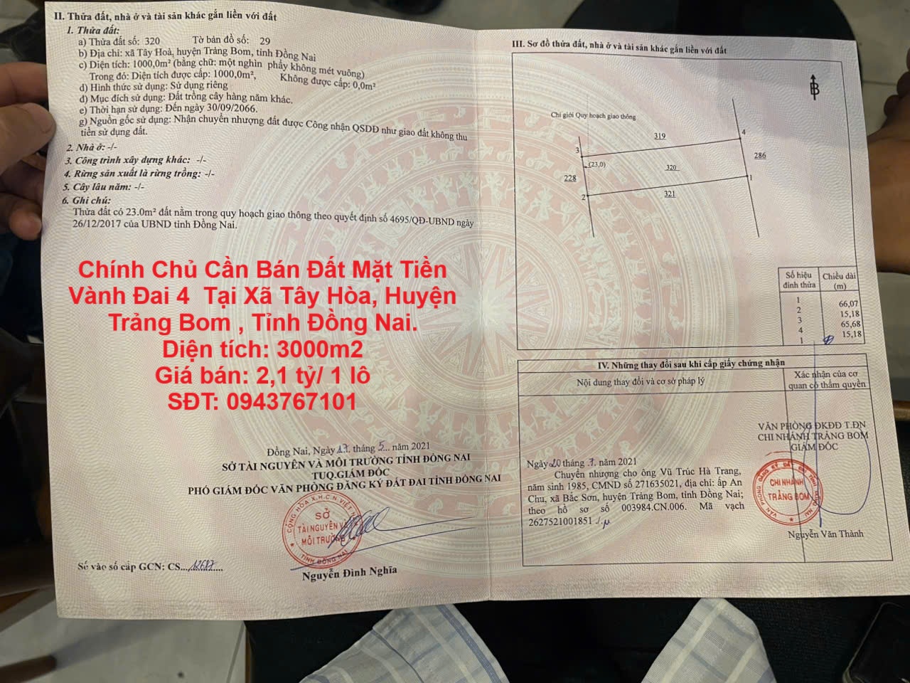 Chính Chủ Cần Bán Đất Mặt Tiền Vành Đai 4 Tại Xã Tây Hòa, Huyện Trảng Bom , Tỉnh Đồng Nai.