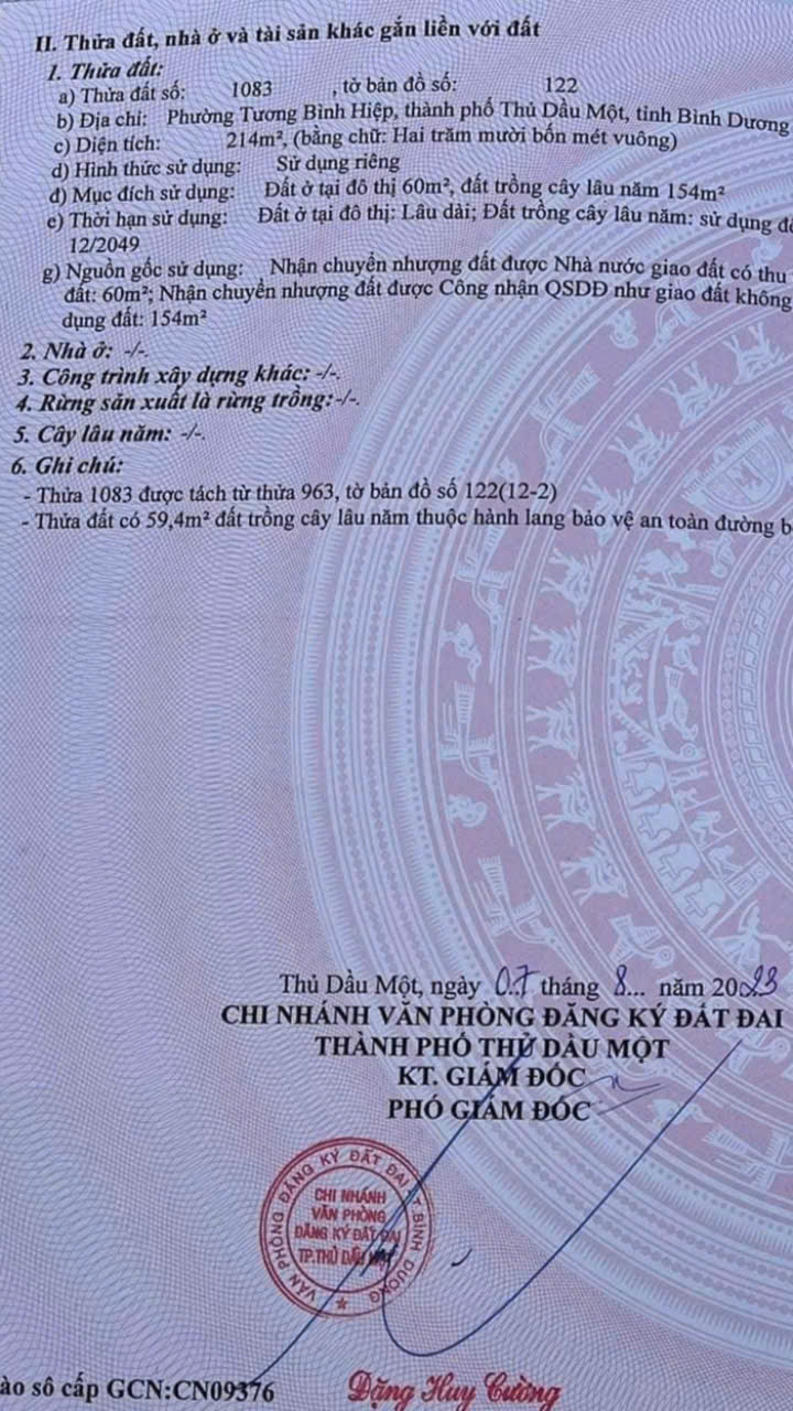 ĐẤT CHÍNH CHỦ - GIÁ TỐT - Phường Tương Bình Hiệp, TP Thủ Dầu Một, Bình Dương