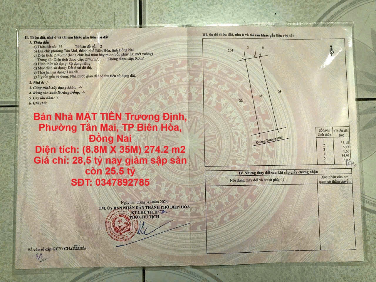 Bán Nhà MẶT TIỀN Trương Định, Phường Tân Mai, TP Biên Hòa, Đồng Nai