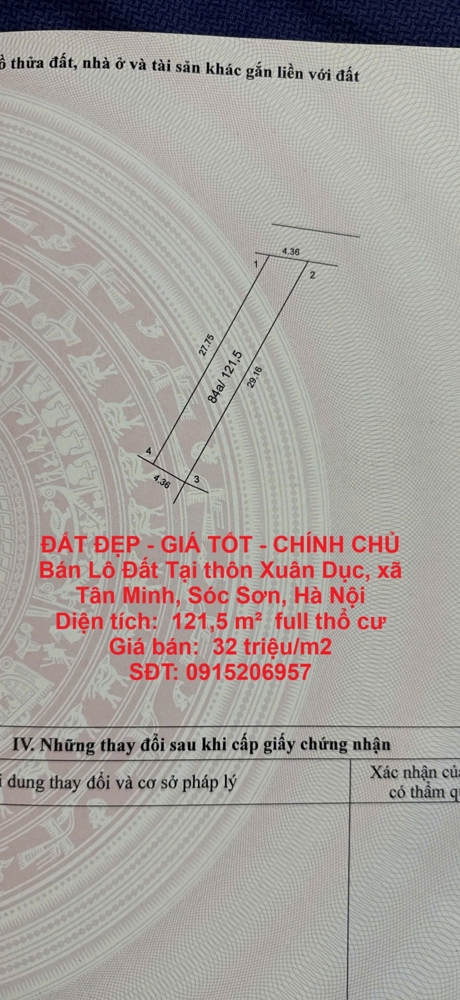 ĐẤT ĐẸP - GIÁ TỐT - CHÍNH CHỦ Bán Lô Đất Tại thôn Xuân Dục, xã Tân Minh, Sóc Sơn, Hà Nội