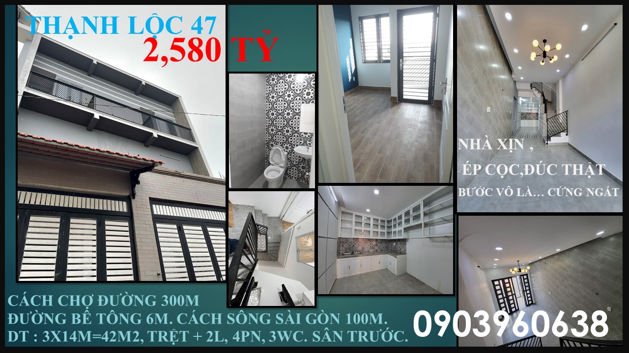 4. THẠNH LỘC 47-41M2 THỔ CƯ- ÉP CỌC KIÊN CỐ - ĐƯỜNG 6M- 2 LẦU-4PN--2,890 TỶ /CĂN